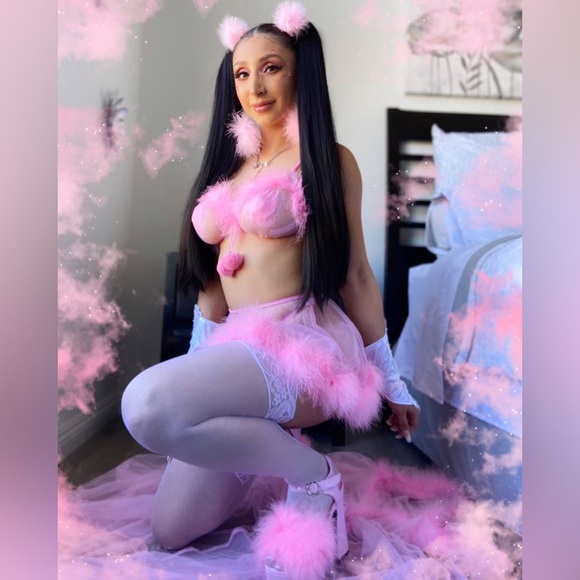Dollskill Sugarthrillz Pink Mesh Fluffy lingerie Set + pasties - Picture 7 of 7